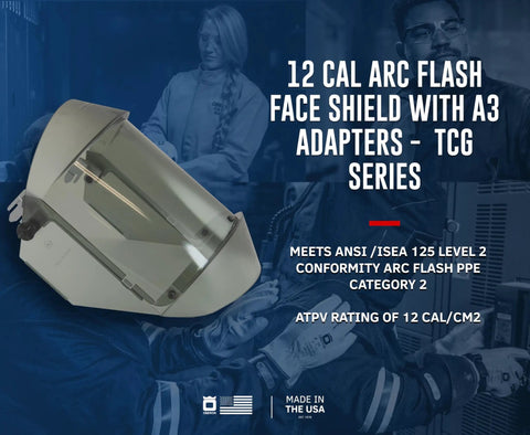 Arc Flash Face Shield 12 Cal With Hard Cap And A3 Adapter for Electricians, TCG Series, anti-fog ANSI ISEA 125 Level 2 compliance