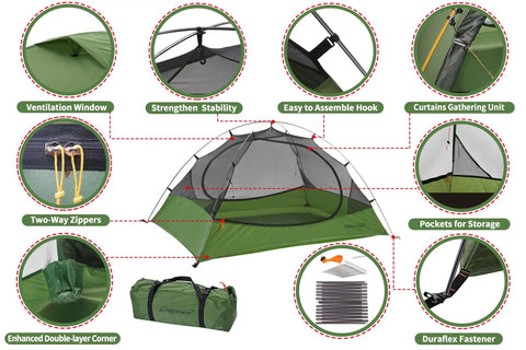 Ultralight 2 Person Backpacking Tent For Family Adventures Waterproof Three Season Camp Shelter features and design details