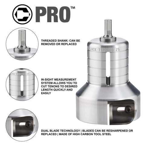 Tenon Cutter For Log Furniture Pro Series, 1 Inch Diameter, Solid Aluminum Billet, Half Inch Shank, Dual Blades For Radius Shoulder