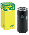 Premium Spin On Oil Filter With High Dirt Capacity, Low Pressure Drop, Corrosion Resistant Housing next to box model W962.