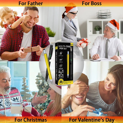 Two Piece Multitool Pen Set For Everyday Carry With Nine In One Steel Pen And Six In One Aluminum Pen Includes Gift Box. Holiday gifts.
