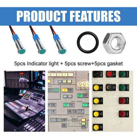 Stainless Steel Waterproof LED Indicator Light 12 24V IP66 Dash Lamp With 145Mm Wire 6Mm One Quarter Inch Flat Head Pilot Lamp For Cars Trucks Boats Marine Green Boss Grade All Weather Ready, 5-piece set with screw and gasket
