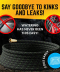 Non-Expandable 75 Feet Stainless Steel Garden Hose With Durable Fabric Skin, coiled with leak-proof metal connection.