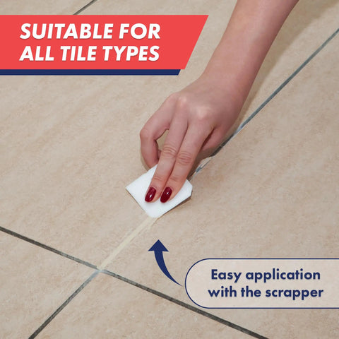 Applying Tile Grout Repair Kit And Paint Squeeze Tube For Bathroom Kitchen And Shower Floors Waterproof Beige Eight Point Eight Oz