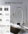 Dimensions of DEOLER Kitchen Faucets with Glass Rinser Single Handle High Arc Kitchen Sink Faucet with Pull Out Sprayer.