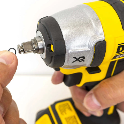 Installing Three Pack 3/8 Inch Square Drive Impact Retaining Rings With O Ring For DeWalt Type Cordless Impact Wrenches