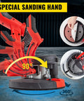 Drywall Sander Workhorse 750W with foldable handle and sanding pad shown at 90-degree angle for versatile use