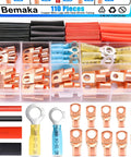 110 Pcs Copper Wire Lugs Kit With Pro Grade Heavy Duty Battery Terminal Connectors For AWG 2 4 6 8 10 12 14 16 Gauge, Ring Terminals And Heat Shrink Tubing, Durable Copper Cable Ends Set displayed in a plastic organizer