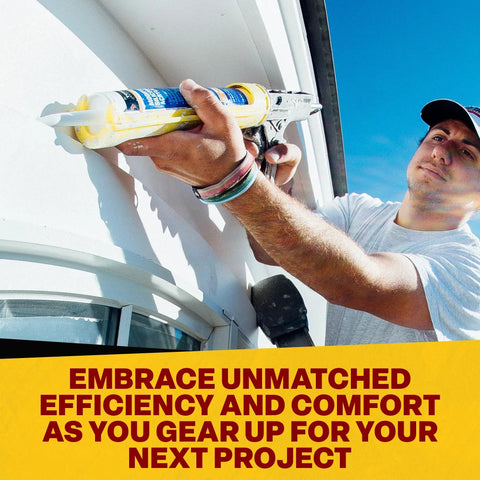 Person using Hex Rod Caulk Gun For 10 Oz Sealant And Adhesive Cartridges, Quiet Squeeze DripFree Tool With Cradle Frame
