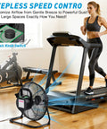 18 Inch Solar Powered Outdoor Fan With 40W Panel And 30000mAh Battery placed near a treadmill in a gym