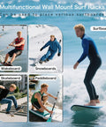 Rugged Wood Surfboard Wall Rack For Indoor Or Outdoor Use Mountable Surfboard Hanger, image of surfers and board types.