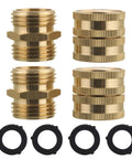 3/4 Inch Brass Garden Hose Adapters Set, 4 Pack With Double Male And Double Female Couplers, Includes Male To Male And Female To Female Converters