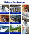 Image showing multiple applications of DIY Friendly Flexible 2 Inch Perforated Drain Pipe With Non Woven Fabric including engineering, roadbed, and hillside drainage.