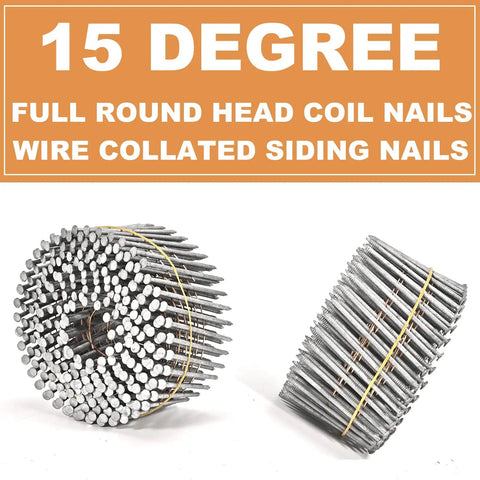 3600 Count Siding Nails for 15 Degree Coil Nailers 2 Inch by 0.092 Inch Wire Full Round Head Tough As Nails Hot Dip Galvanized Ring Shank Nails