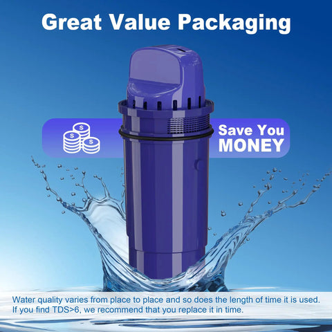 Great value packaging of 3 Pack Water Filter Replacement For Pitchers And Dispensers 4 In 1 Filtration System Cuts Chlorine PFOA PFOS