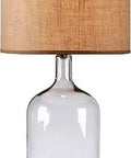 Capri Table Lamp With Clear Glass Jug Body And Rustic Burlap Shade Modern Farmhouse Vibe Clear Glass Finish 30 Inch Height