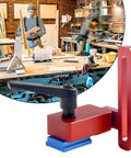 Premium Woodworking T-Slot Stop Limiter With High Accuracy Aluminum Alloy Construction To Nail Exact Chute Lengths And Crush Repeatable Cuts On Standard 30mm Tracks Every Single Time in red and blue, used in woodworking shop.