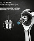 Close-up of T30 socket from Torx Bit Socket Set 13 Piece T8 To T70 CRV Star Sockets Pro Grade showing precise size and fit on ratchet.