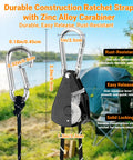 Close-up of zinc alloy carabiner on 15 Foot Reflective Windproof Paracord Tie Down Rope Set With Ratchet Straps Four Pack