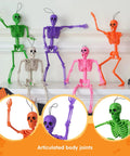 Spooky Hanging 16 Inch Posable Skeleton Set For Halloween Decor in vibrant colors with full body joints on display
