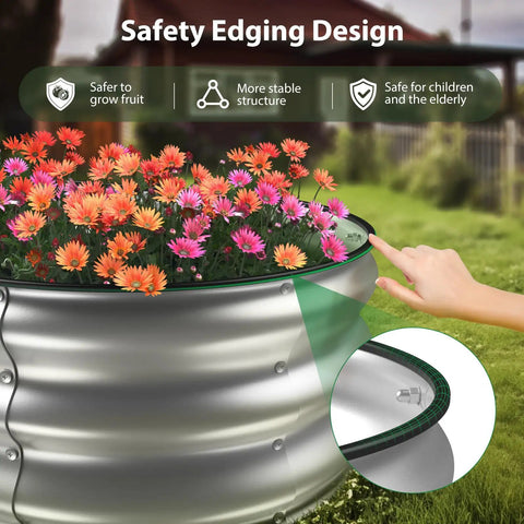 Heavy Duty Galvanized Raised Garden Bed Kit 4x2x1 Ft With Safety Edging Outdoor Planter Box showing metal edge detail and flowers