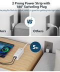 Dope Surge Protector Power Strip With 5 Outlets And 4 USB Ports Including USB C Quick Charge 3A shown on desk with 180° plug