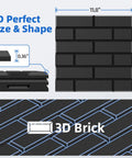 Premium 20 Pack Peel And Stick Acoustic Panels With High Density Soundproof Foam Tiles Designed For Easy Wall Mount Quick Noise Reduction Setup Ideal For Home Recordings And Chill Office Spaces In Matte Black showing 3D brick design and dimensions.