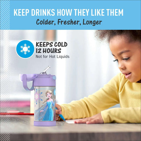 Child with Kids Stainless Steel Water Bottle With Straw And Lid, 12 Ounce Vacuum Insulated Keeps Drinks Cold Up To 12 Hours, Frozen 2 Design