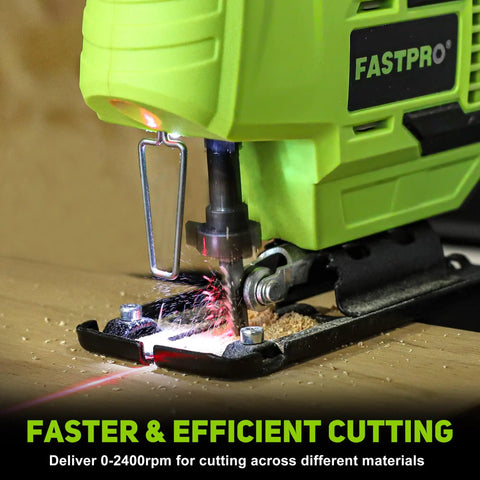 Top Shelf Badass 20V Cordless Jigsaw Kit Packed With Ten Durable Steel Blades And Smart Laser Edge Guide For Smooth No Sweat Cuts Across Hardwood Or Plywood Projects, showing powerful cutting action.