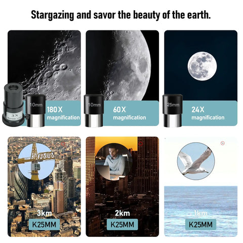 High Powered 90mm Aperture 600mm Focal Length Telescope for Grownups magnification examples and distance view capabilities.