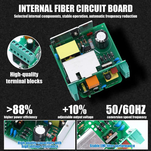 Internal view of 24V DC DIN Rail Power Supply 60W Dual Output MDR Switching Converter showing circuit board and components