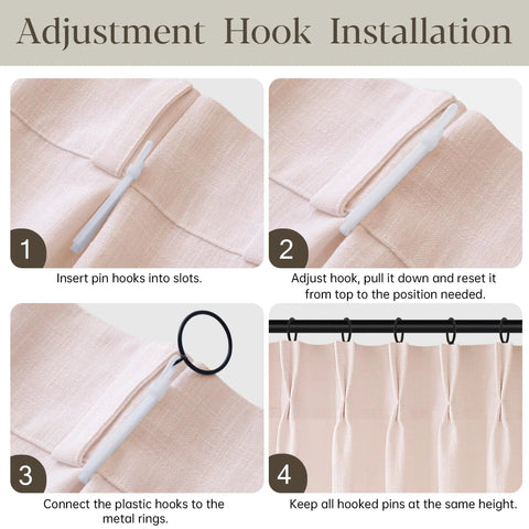 Installation steps for Light Pink Linen Curtains 108 Inch Long, 2 Panels, Pinch Pleat, Semi Sheer Light Filtering For Nursery Baby Girls Bedroom