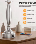 Grey White USB Table Lamps Two Pack For Bedrooms And Nightstands With Rotary Switch Lit USB Charging Ports Brushed Nickel Base
