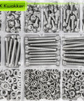Assorted stainless steel pieces from 1040 Piece M4 Screws Nuts Bolts Kit 4mm To 45mm 304 Stainless Steel Hex Socket Head in organizer
