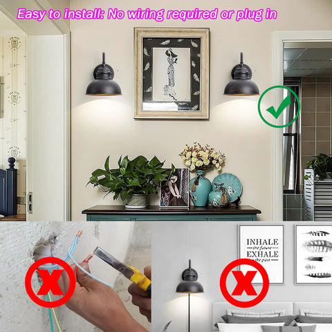 Battery Operated Wall Sconces Two Pack With Remote installed above a sideboard, no wiring or plug needed, easy install visual