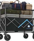 Heavy Duty Folding Wagon Cart With Brakes 39 Inch All Terrain Wheels Adjustable 150L To 300L Storage Capacity Up To 450 Lb Load For Camping Beach Garden And Shopping Hauls Groceries loaded with bags and gear