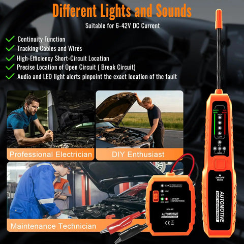 Go-To Automotive Wire Tracer And Electrical Tester Pro Kit For Quick Open And Short Finding, Circuit Breaker Tester, Fault Probe And Cable Tracker With Indicator Light DC 6 To 42V, orange tester and transmitter