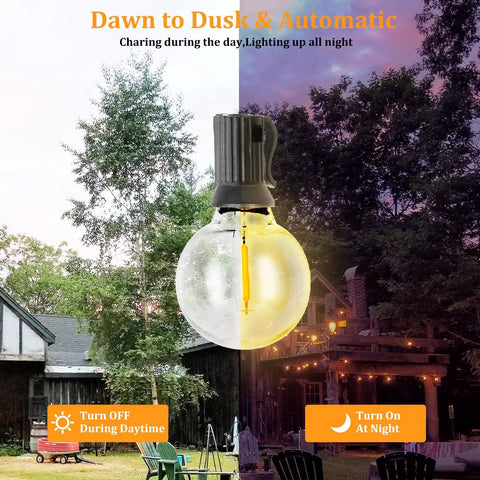Solar String Lights Outdoor 100ft G40 Globe Bulbs Waterproof Dimmable LED with Remote Solar Powered, day and night use illustration