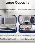 Grab And Go Waterproof Double Layer Cable Organizer Pouch Travel Carry Case For Cords Chargers Earphones Blue Medium Size