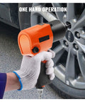 Knuckle Saving Half Inch Air Impact Wrench Generating 880 Ft Lbs Of Raw Torque At 7500 Rpm On An Ultra Light Aluminum Frame in use for tire swaps.