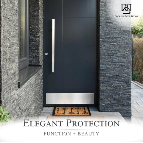 Door Kick Plate With Magnetic Mount, Anodized Aluminum In Satin Nickel Finish, 8x34 Inches on dark exterior door