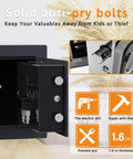 Secure black Compact Home Fireproof Safe Box With Digital Lock Mini Money Safe And Coin Safe shown with open door and lock details.