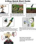 6-step quick start guide for Two Pack Impact Sprinklers On Tripod Bases With 360 Degree Brass Heads, Heavy Duty Metal Tripod, Stakes Included