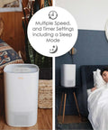 True HEPA Air Purifier With UV Light For A Clean Home Covers Up To 250 Sq Ft next to bed with sleep mode and timer feature
