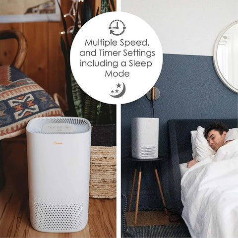 True HEPA Air Purifier With UV Light For A Clean Home Covers Up To 250 Sq Ft next to bed with sleep mode and timer feature