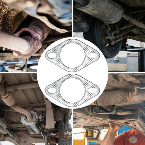 Premium 2.25 Inch Exhaust Gasket With Fire Ring For 60mm 2 Bolt Flange Graphite Construction shown on vehicle undercarriage.