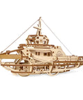 Rubber Band Powered Tugboat Model Kit 3D Wooden DIY Self Assembly Brainteaser With Mechanical Gears And Pendulum Motion, side view