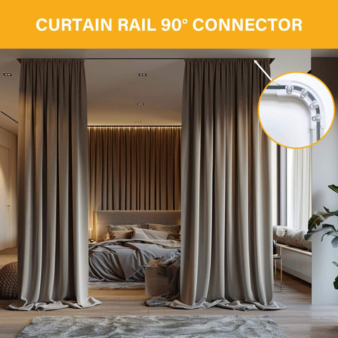 Curtain rail setup using Go-To 90 Degree Curtain Track Bend Connectors for Ceiling and Wall Mounts Black 2 Pack Easy Right Angle Turns