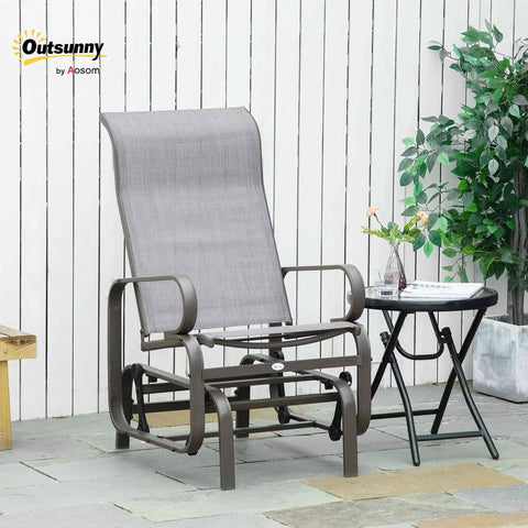Outdoor Glider Chair For Patio With Smooth Gliding Mechanism And Lightweight Construction For A Chill Backyard Lounging Experience Ergonomic 28 Inch Back With Neck Support Gray on patio.