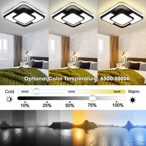62W Dimmable LED Flush Mount Ceiling Light With Remote Control Three Color Temperature 3000K 6500K Adjustable Brightness